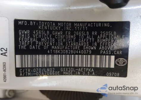 2011 Toyota Avalon Limited z USA, uszkodzony, nr VIN 4T1BK3DB2BU440079